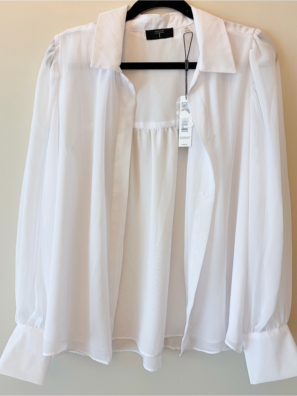 Tahari White Sheer Long-Sleeve Blouse